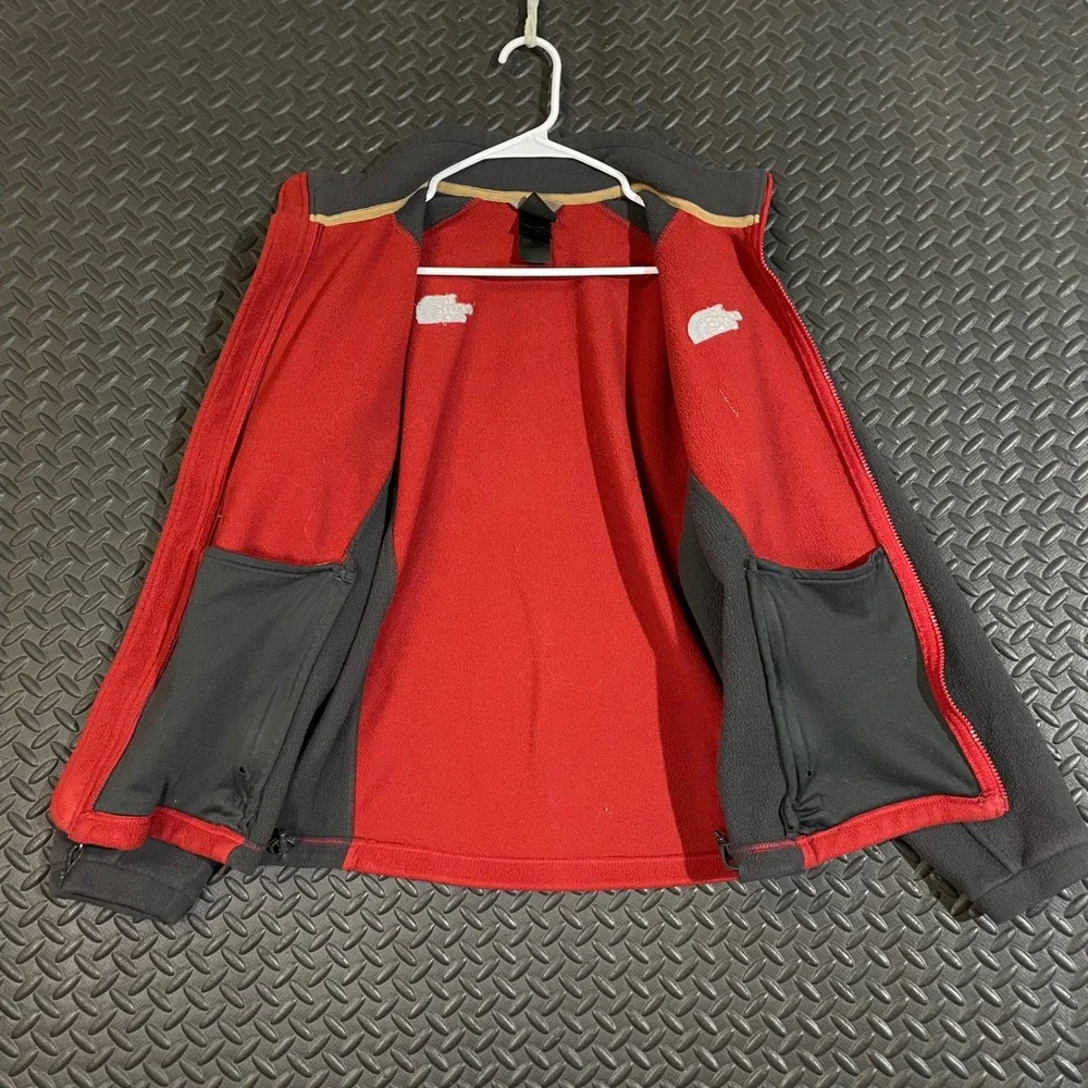 The North Face Red Gray Fleece Long Sleeve Full Zip Sweater Men's Size Small‎